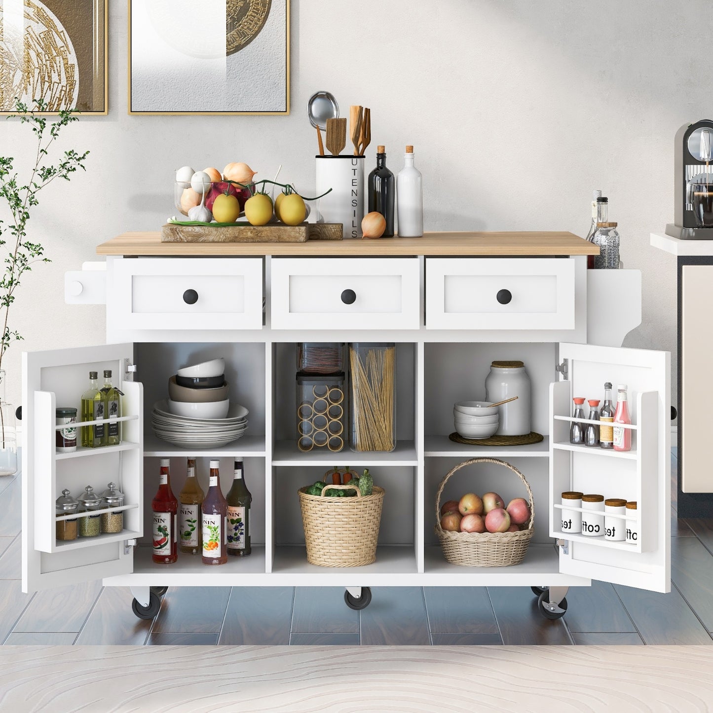 Kitchen Cart With Drop-Leaf Countertop