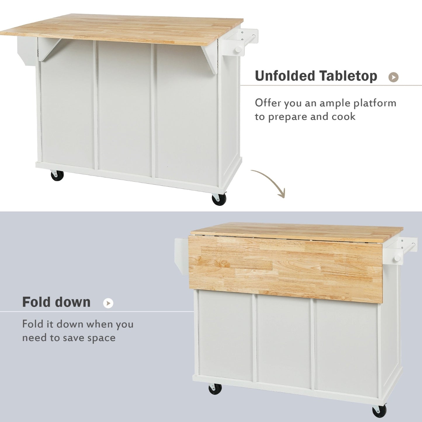 Kitchen Cart With Drop-Leaf Countertop