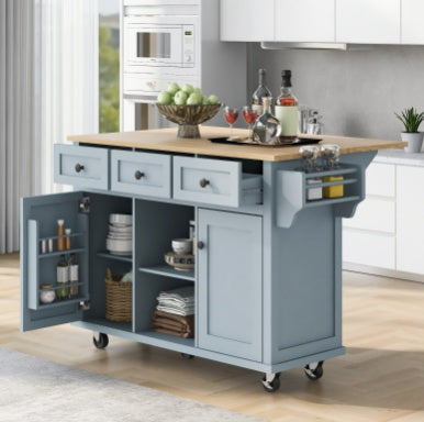 Kitchen Cart With Rubberwood Drop-Leaf Countertop