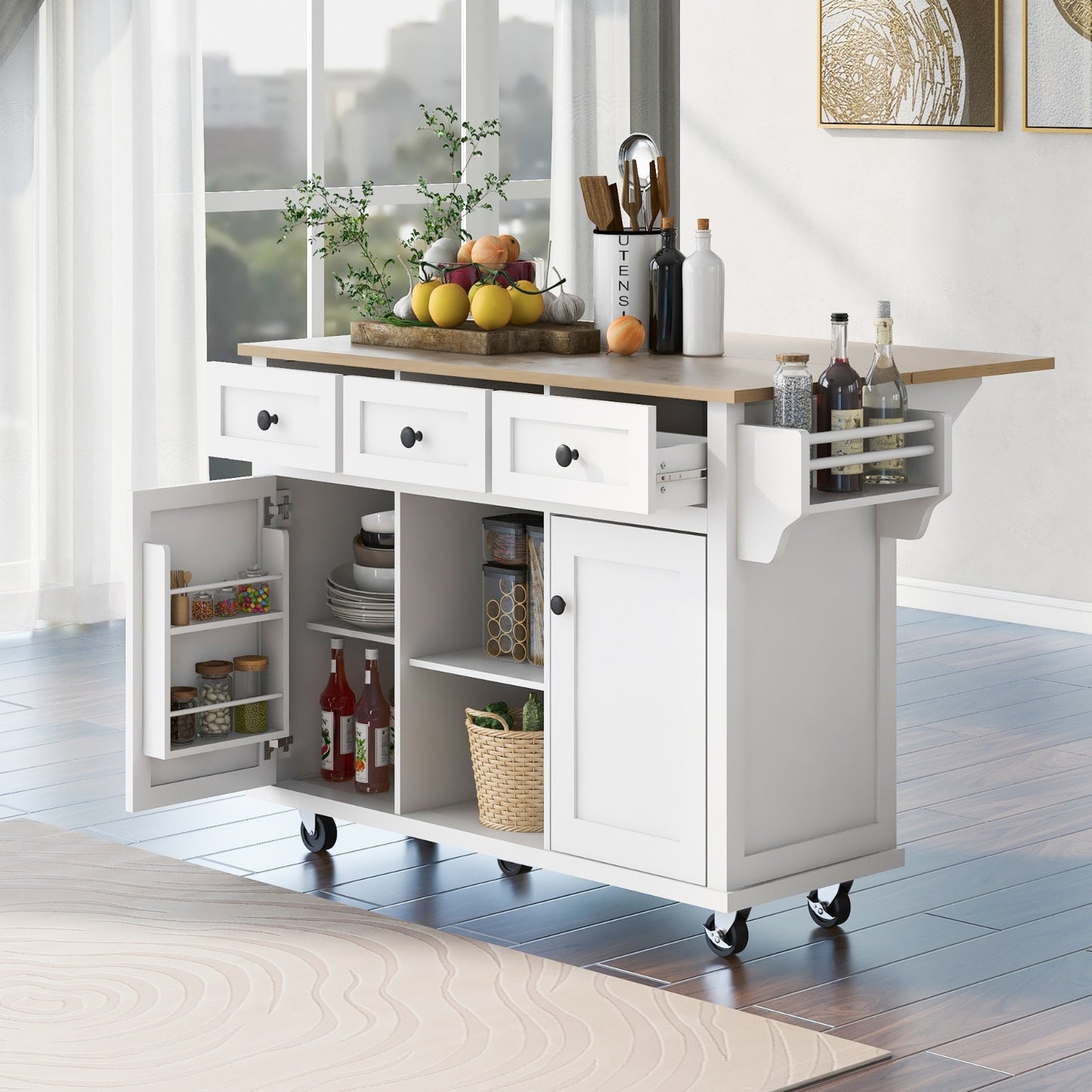 Kitchen Cart With Drop-Leaf Countertop