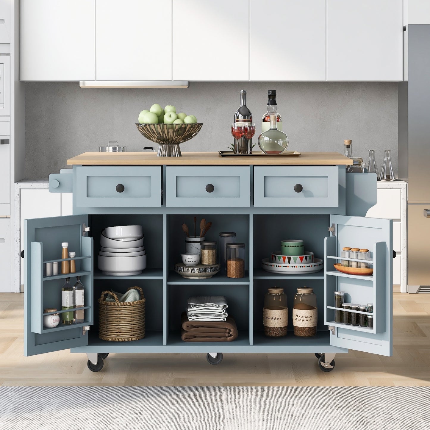 Kitchen Cart With Rubberwood Drop-Leaf Countertop