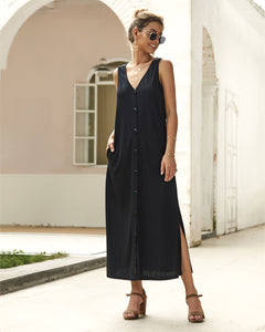 Straight-row Button Long Dress
