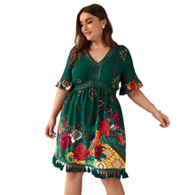 Load image into Gallery viewer, Dolly V collar print bohemian dress